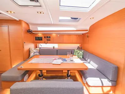 Salon of Edelweiss, a Dufour 470 sailboat at Kos, Greece