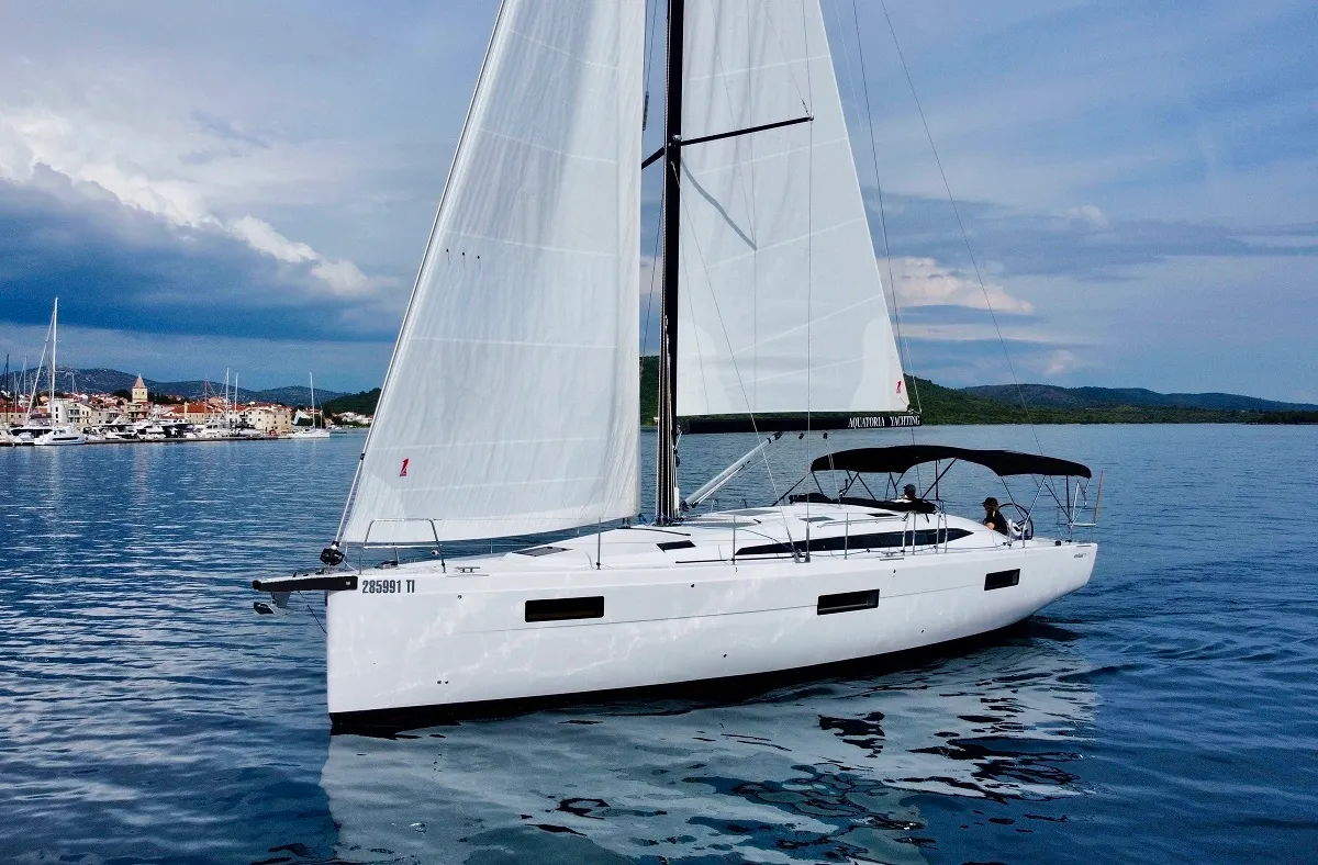 Exterior view of A'more, a Elan Impression 45 sailboat at Pirovac, Croatia