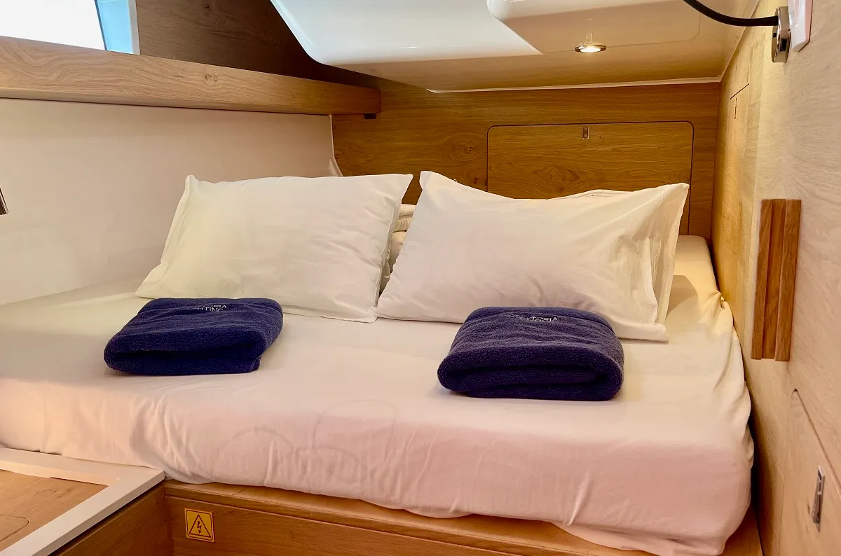 Cabin on A'more, a Elan Impression 45 sailboat at Pirovac, Croatia