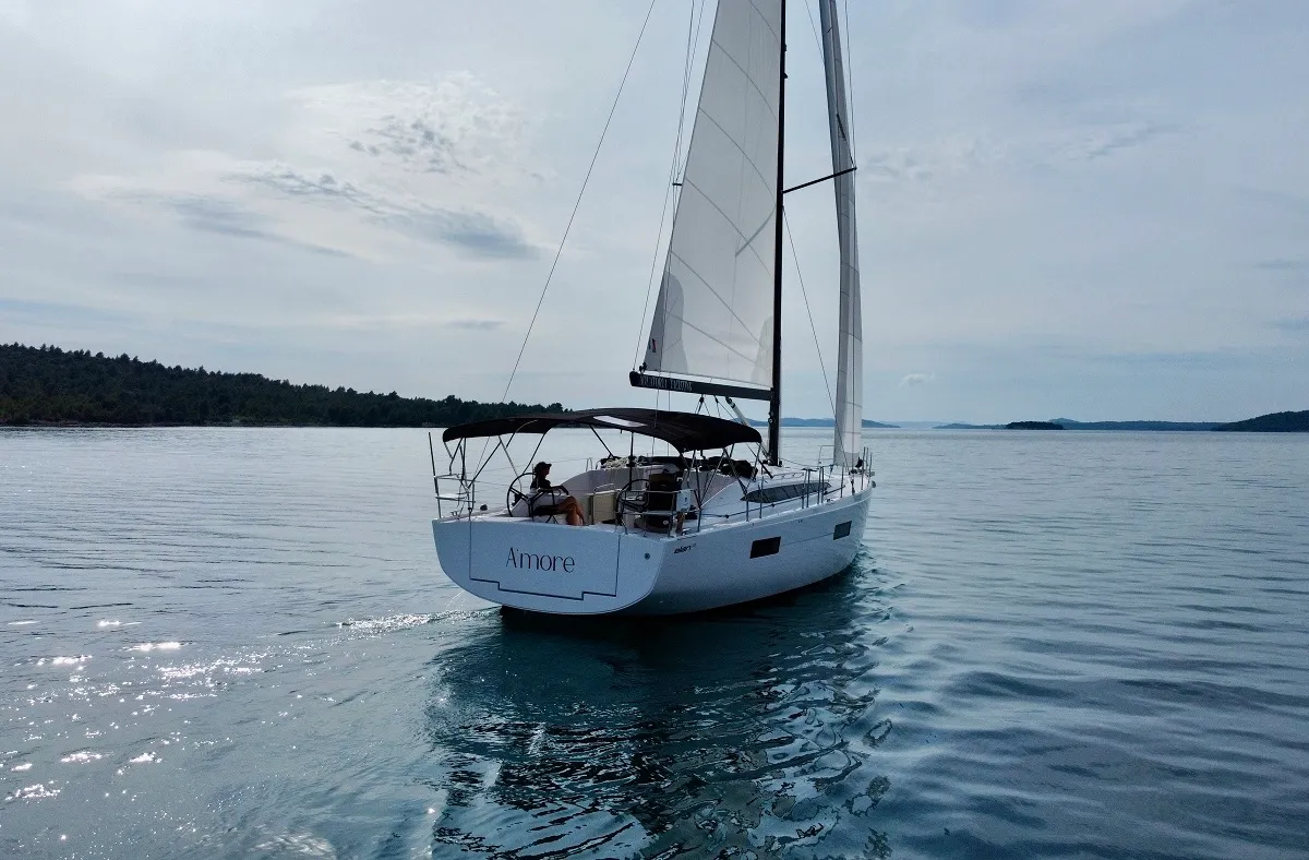 Exterior view of A'more, a Elan Impression 45 sailboat at Pirovac, Croatia