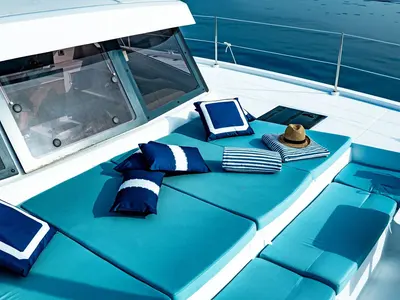 Deck of Giocos, a Bali Catspace catamaran at Palermo, Italy