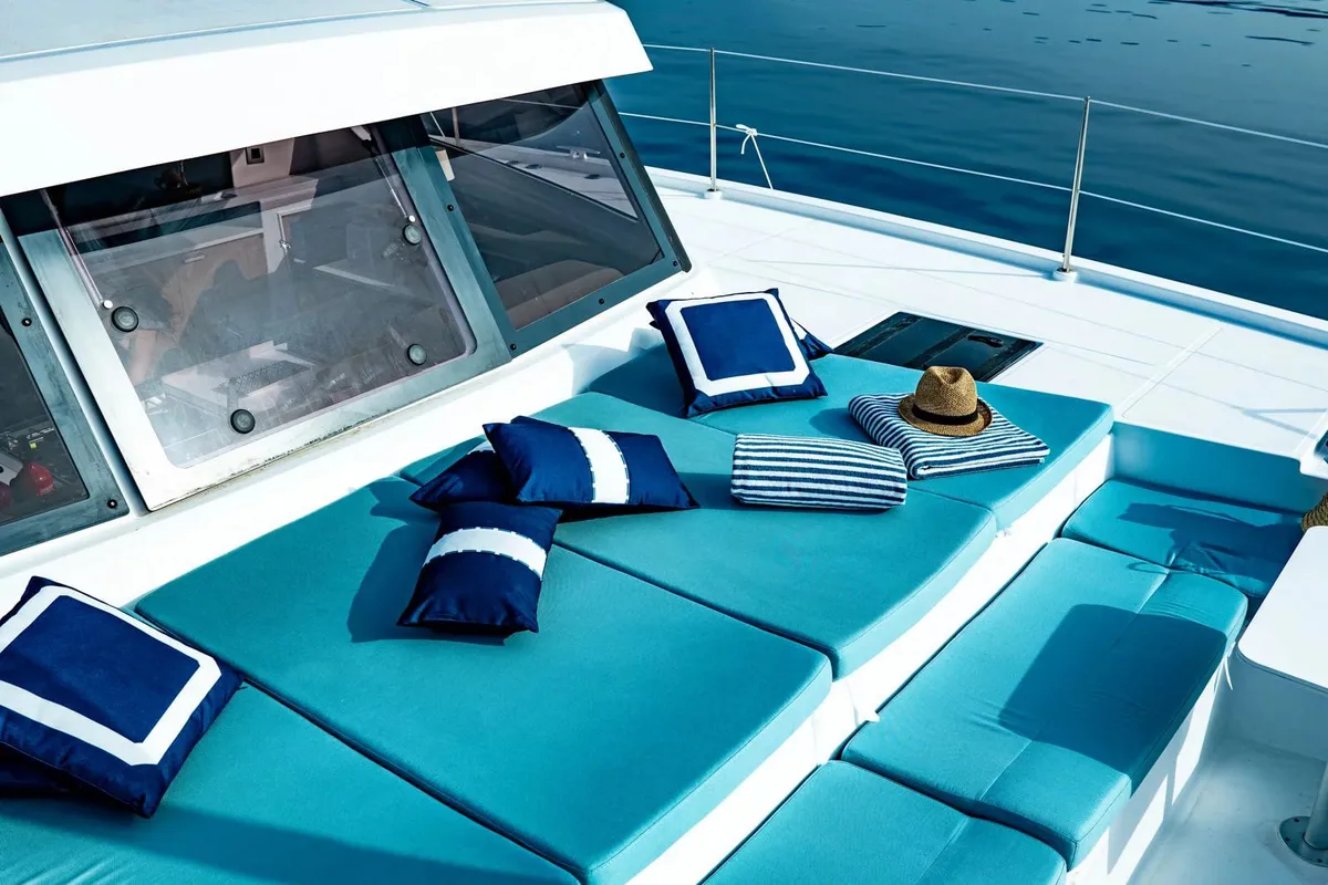 Deck of Giocos, a Bali Catspace catamaran at Palermo, Italy