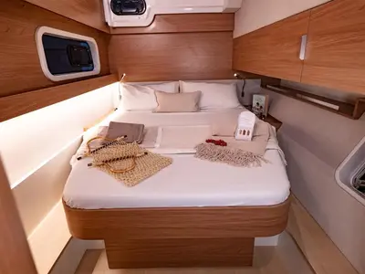 Cabin on Giocos, a Bali Catspace catamaran at Palermo, Italy