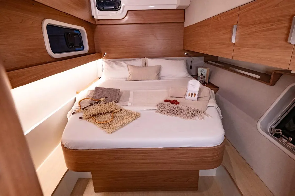 Cabin on Giocos, a Bali Catspace catamaran at Palermo, Italy