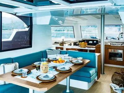 Salon of Giocos, a Bali Catspace catamaran at Palermo, Italy