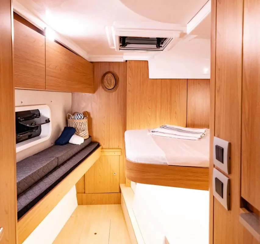 Cabin on Giocos, a Bali Catspace catamaran at Palermo, Italy