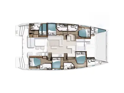 Floor plan of Moorings 5200 - 6 Exclusive Plus, a Leopard 52 catamaran at Fethiye, Turkey