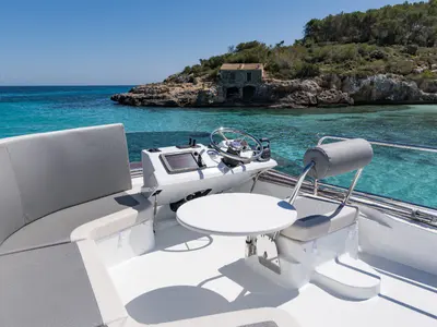 Cockpit of Anna Rosa, a Beneteau Swift Trawler 30 Fly motor yacht at Punat, Croatia
