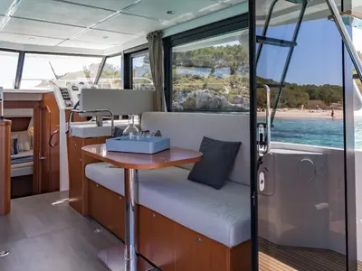 Salon of Anna Rosa, a Beneteau Swift Trawler 30 Fly motor yacht at Punat, Croatia
