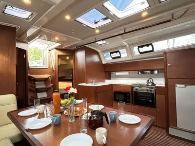 Salon of ANEMONI, a Bavaria Cruiser 46 Style sailboat at Athens, Greece