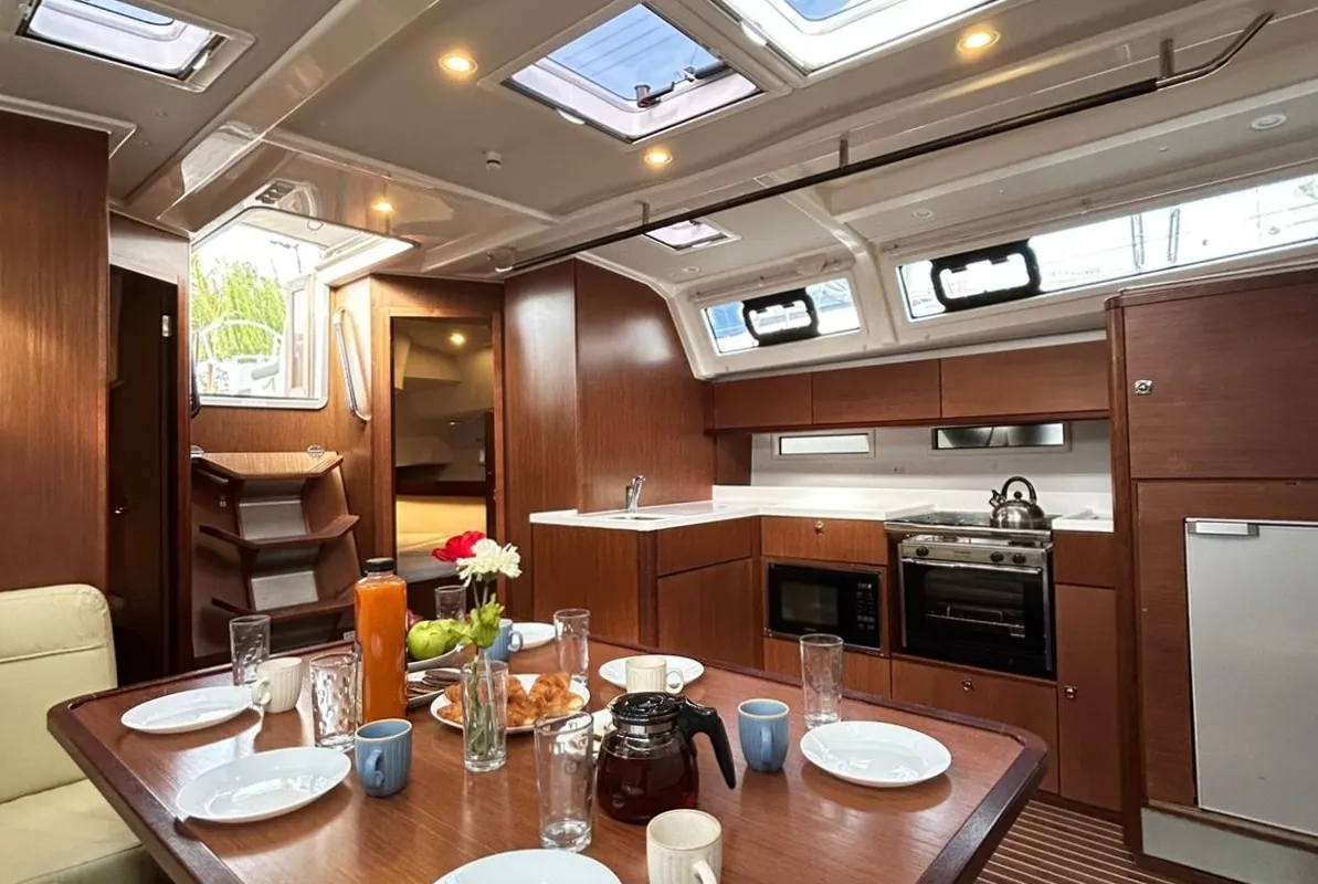 Salon of ANEMONI, a Bavaria Cruiser 46 Style sailboat at Athens, Greece