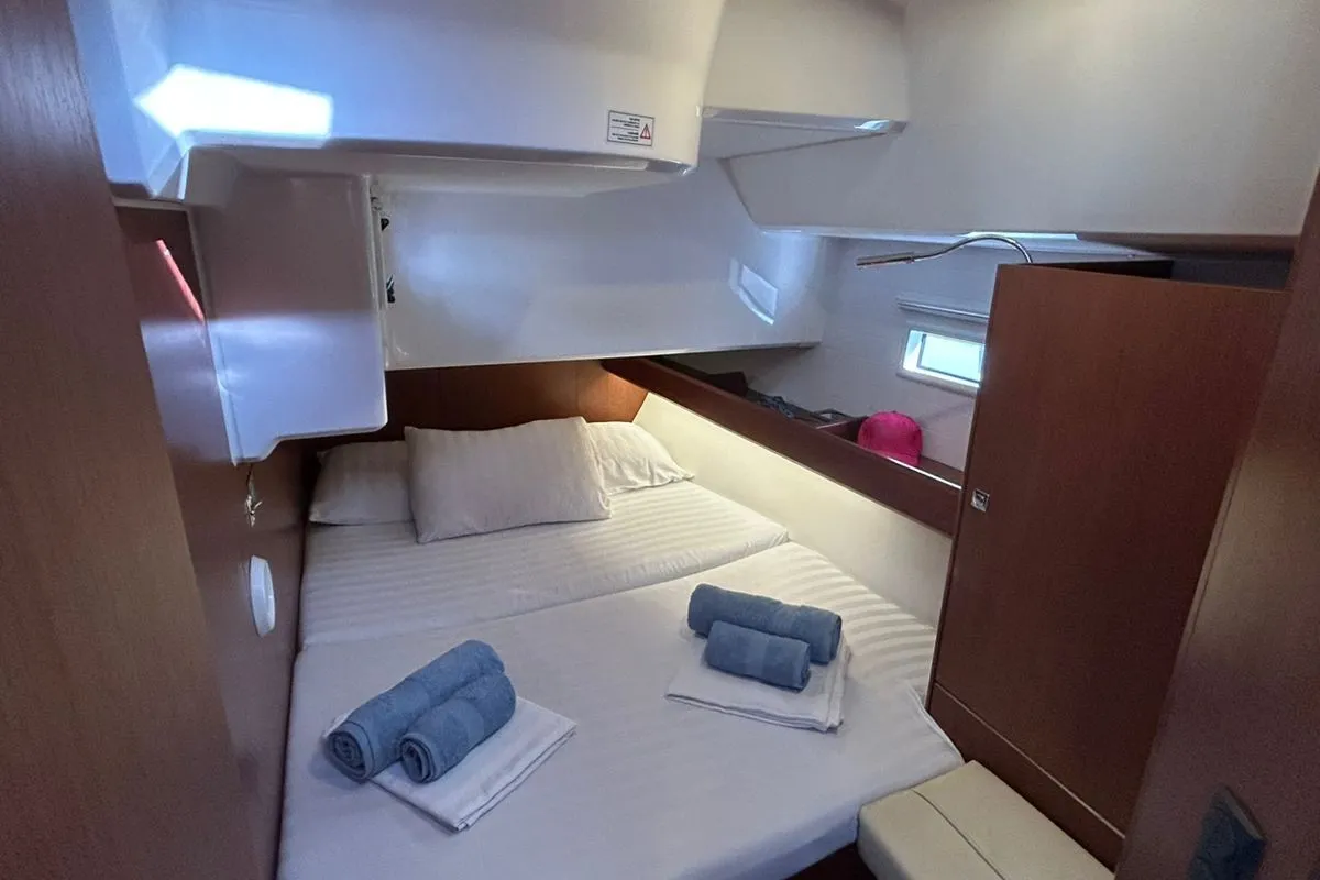 Cabin on ANEMONI, a Bavaria Cruiser 46 Style sailboat at Athens, Greece