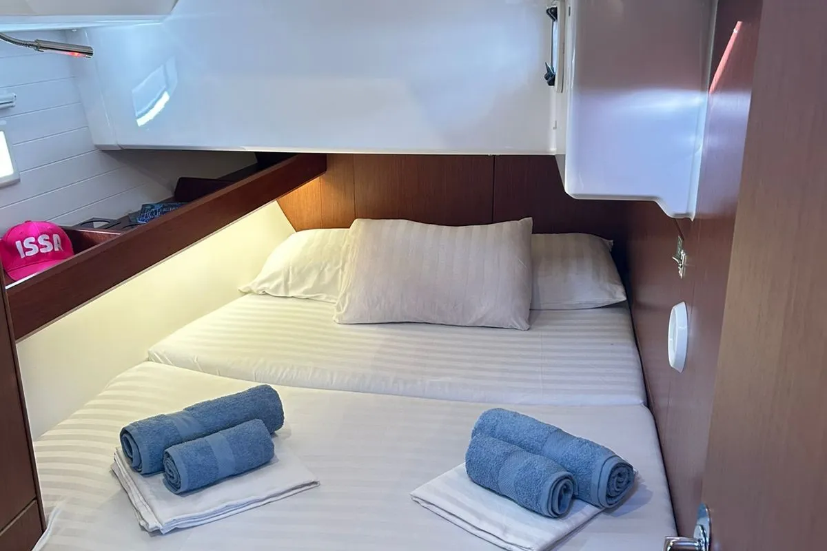 Cabin on ANEMONI, a Bavaria Cruiser 46 Style sailboat at Athens, Greece