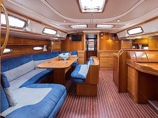 Salon of Wave Dancer, a Bavaria 50 Cruiser sailboat at Municipal Unit of Lefkada, Greece