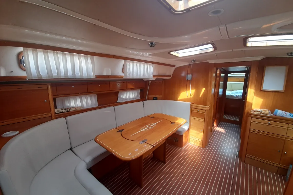 Salon of Wave Dancer, a Bavaria 50 Cruiser sailboat at Municipal Unit of Lefkada, Greece