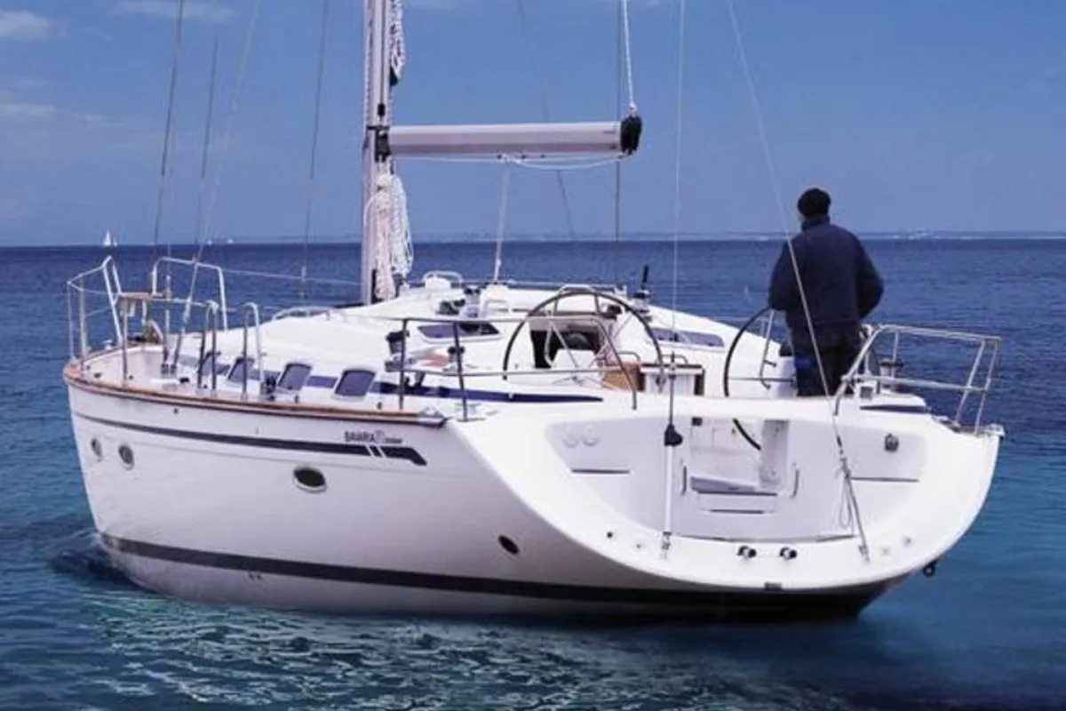 Exterior view of Wave Dancer, a Bavaria 50 Cruiser sailboat at Municipal Unit of Lefkada, Greece
