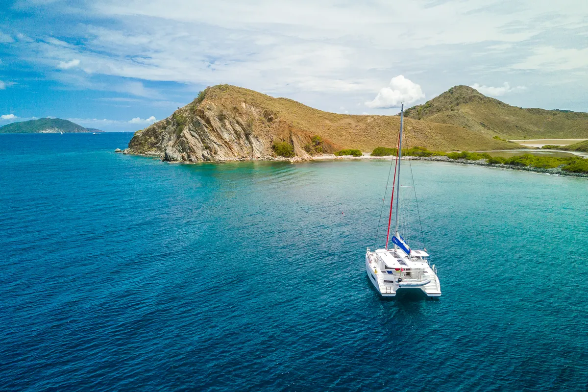 Exterior view of Sunsail 454 Classic, a Leopard 45 catamaran at Roche Caiman, Seychelles