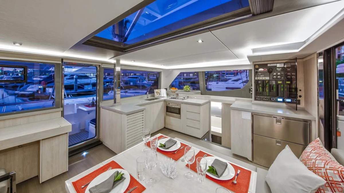 Galley of Sunsail 454 Classic, a Leopard 45 catamaran at Roche Caiman, Seychelles