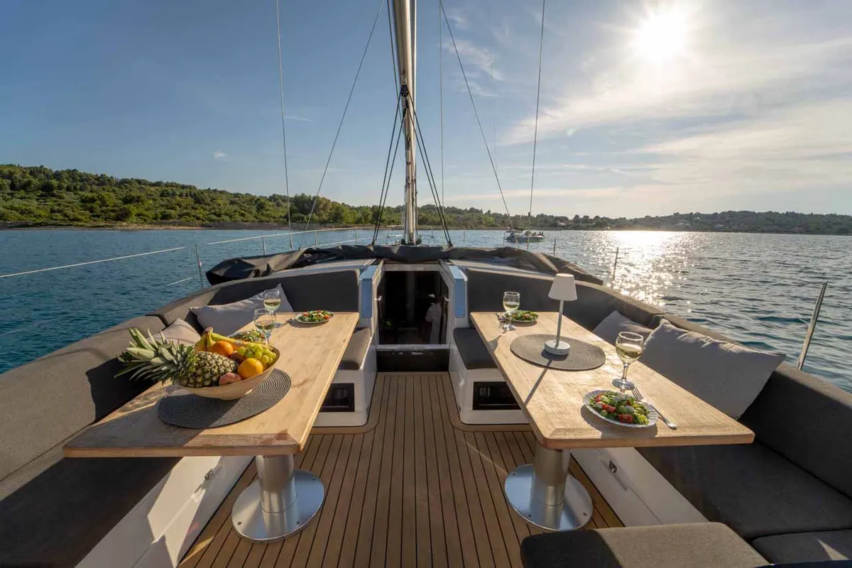 Deck of Mare Morea, a Hanse 460 sailboat at Grad Šibenik, Croatia