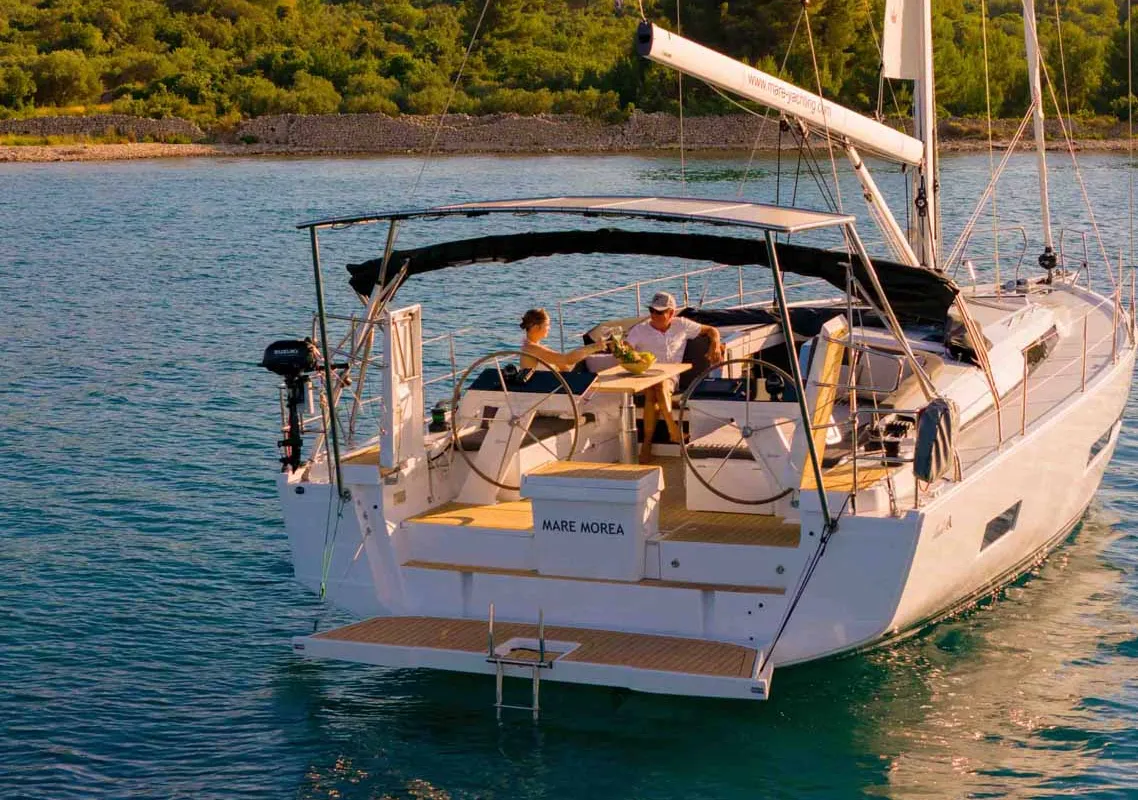 Exterior view of Mare Morea, a Hanse 460 sailboat at Grad Šibenik, Croatia