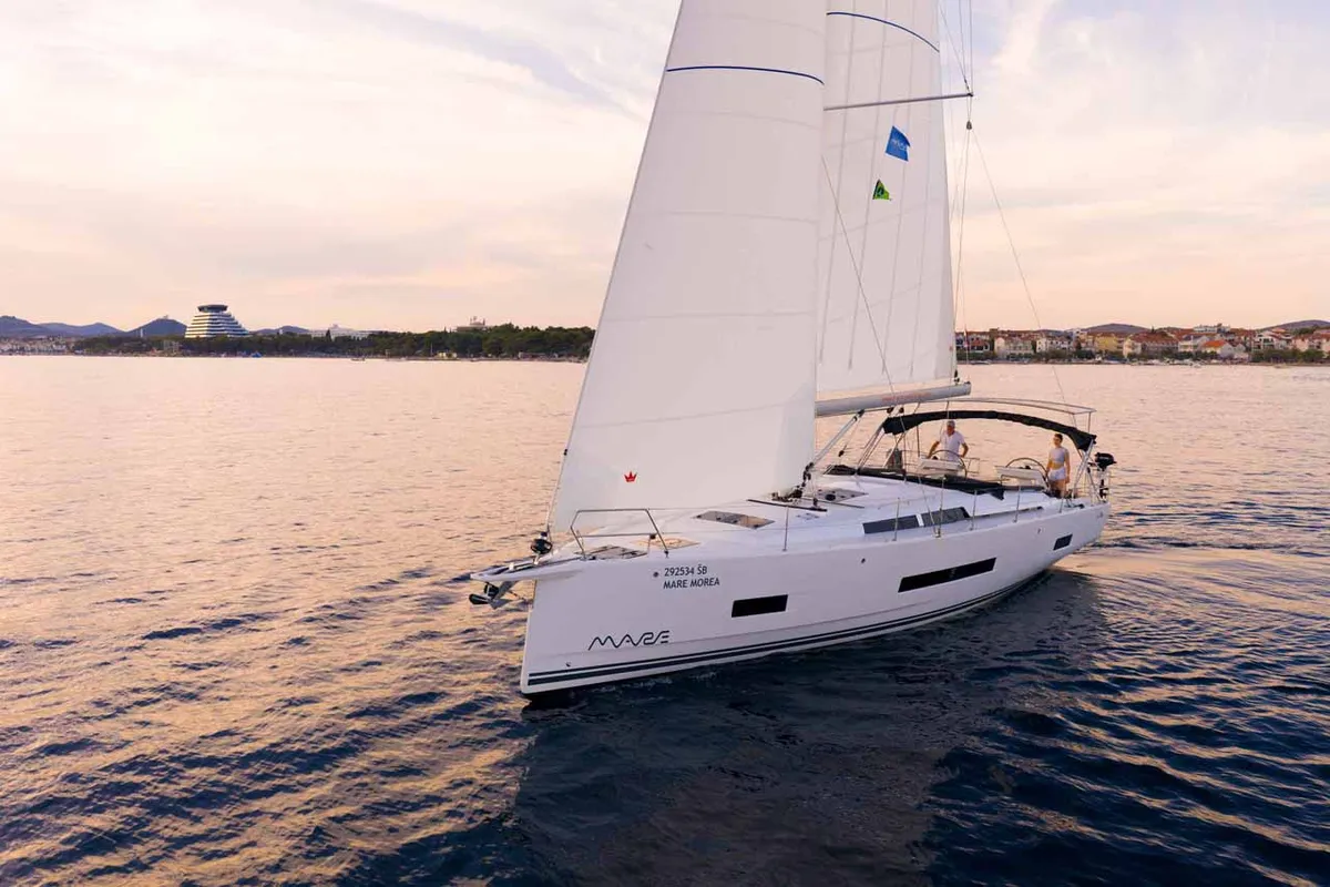 Exterior view of Mare Morea, a Hanse 460 sailboat at Grad Šibenik, Croatia