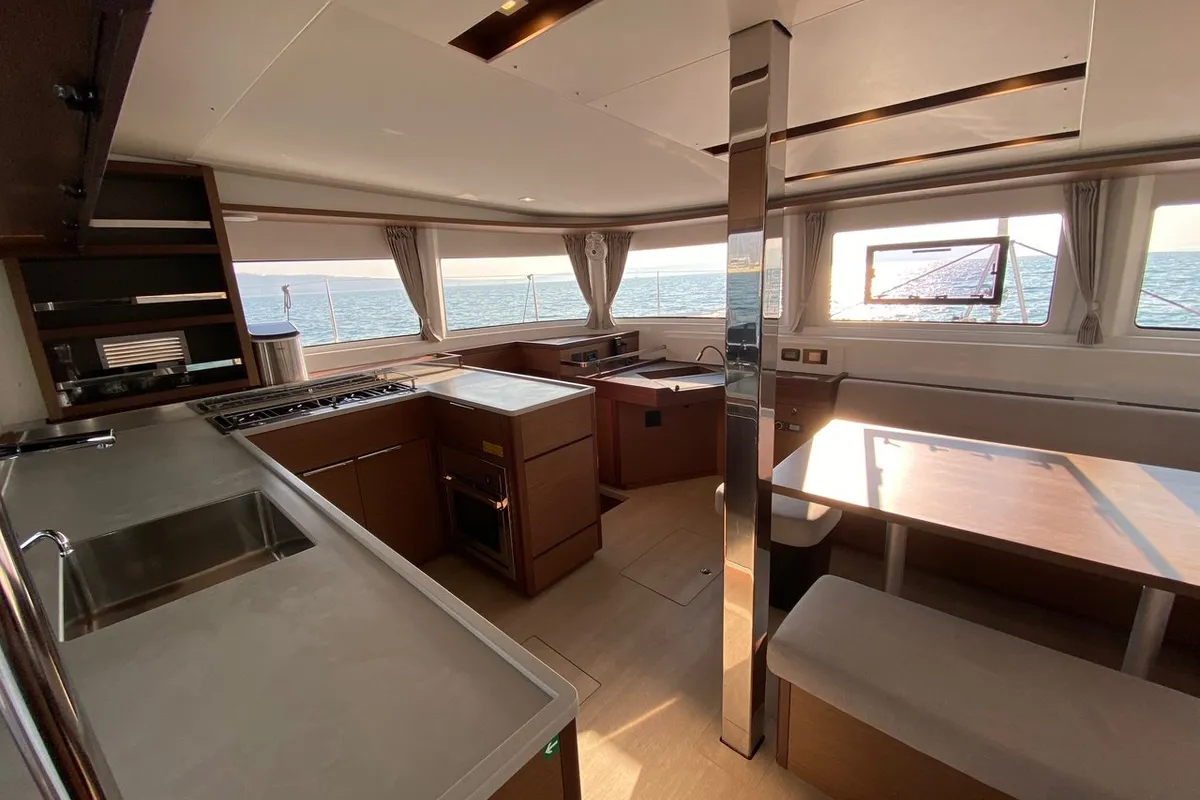 Galley of Tatry, a Lagoon 46 OW catamaran at Grad Kaštela, Croatia
