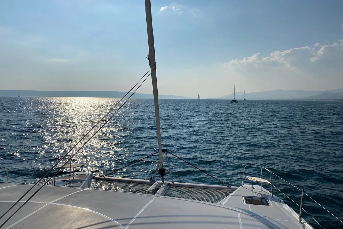 Exterior view of Tatry, a Lagoon 46 OW catamaran at Grad Kaštela, Croatia