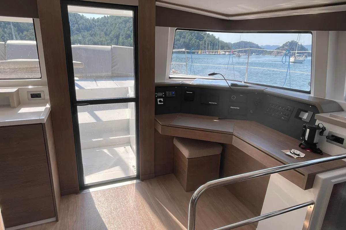 Salon of Sail Aquarius, a Bali 4.6 catamaran at Marmaris, Turkey
