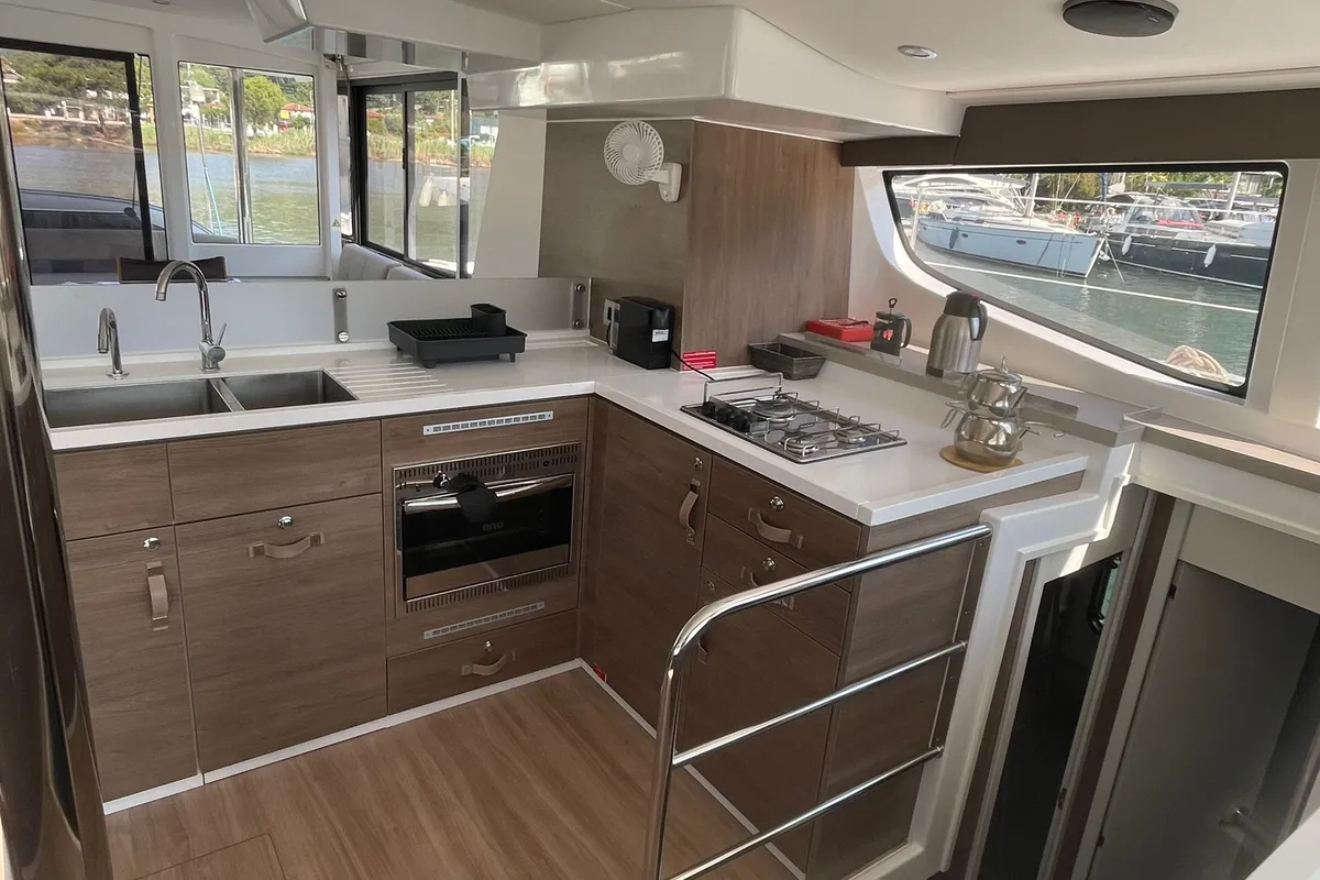 Galley of Sail Aquarius, a Bali 4.6 catamaran at Marmaris, Turkey