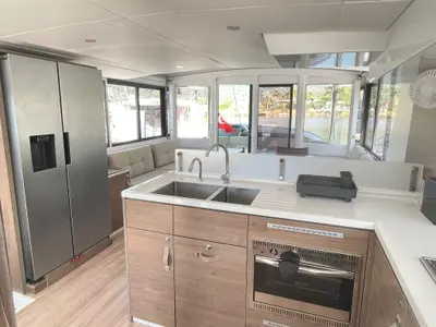 Galley of Sail Aquarius, a Bali 4.6 catamaran at Marmaris, Turkey