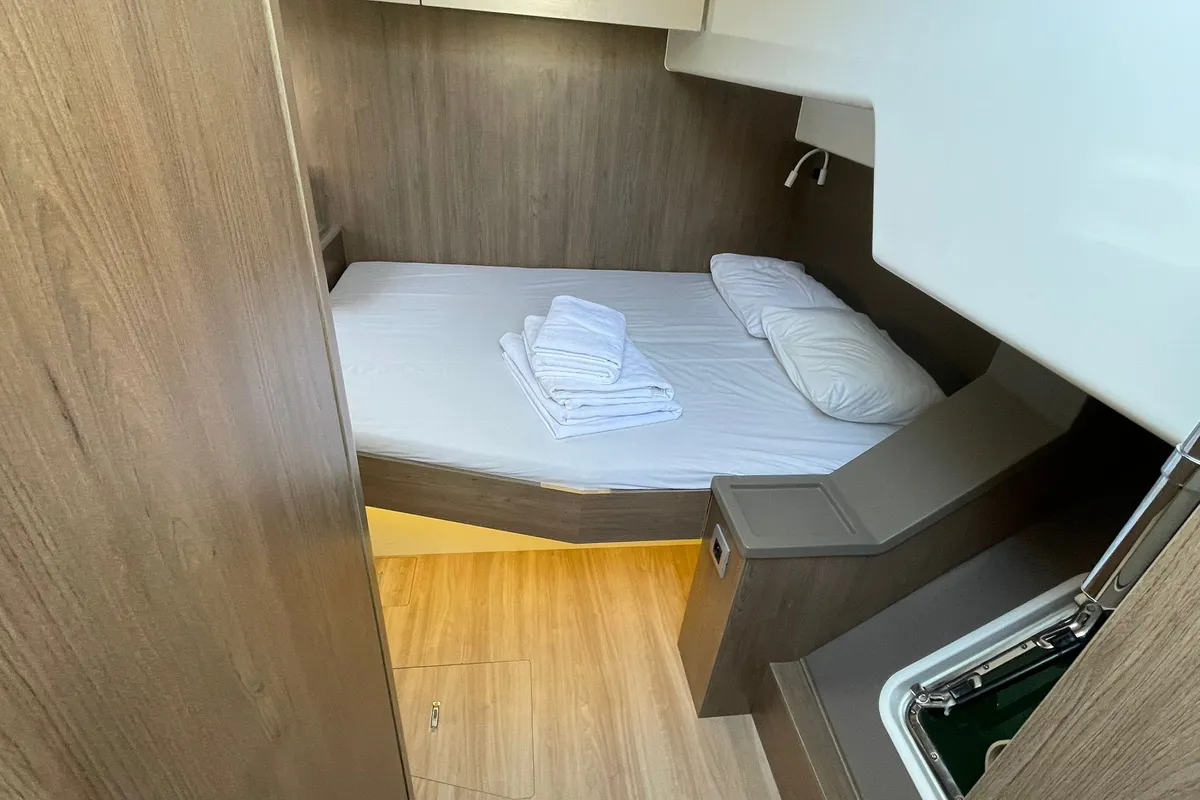 Cabin on Sail Aquarius, a Bali 4.6 catamaran at Marmaris, Turkey