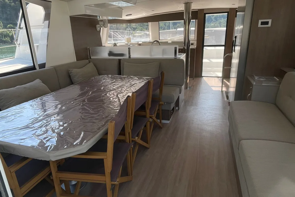 Salon of Sail Aquarius, a Bali 4.6 catamaran at Marmaris, Turkey