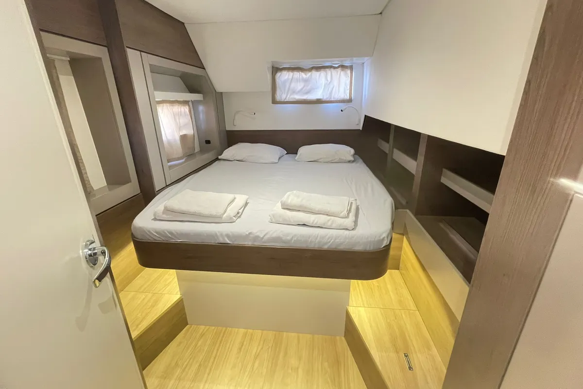 Cabin on Sail Aquarius, a Bali 4.6 catamaran at Marmaris, Turkey