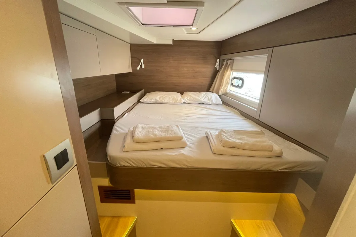 Cabin on Sail Aquarius, a Bali 4.6 catamaran at Marmaris, Turkey