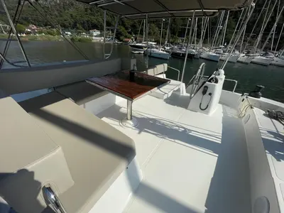 Cockpit of Sail Aquarius, a Bali 4.6 catamaran at Marmaris, Turkey