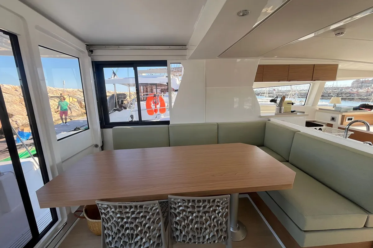 Salon of Jack Pearl II, a Bali 4.2 OW catamaran at Hyères, France