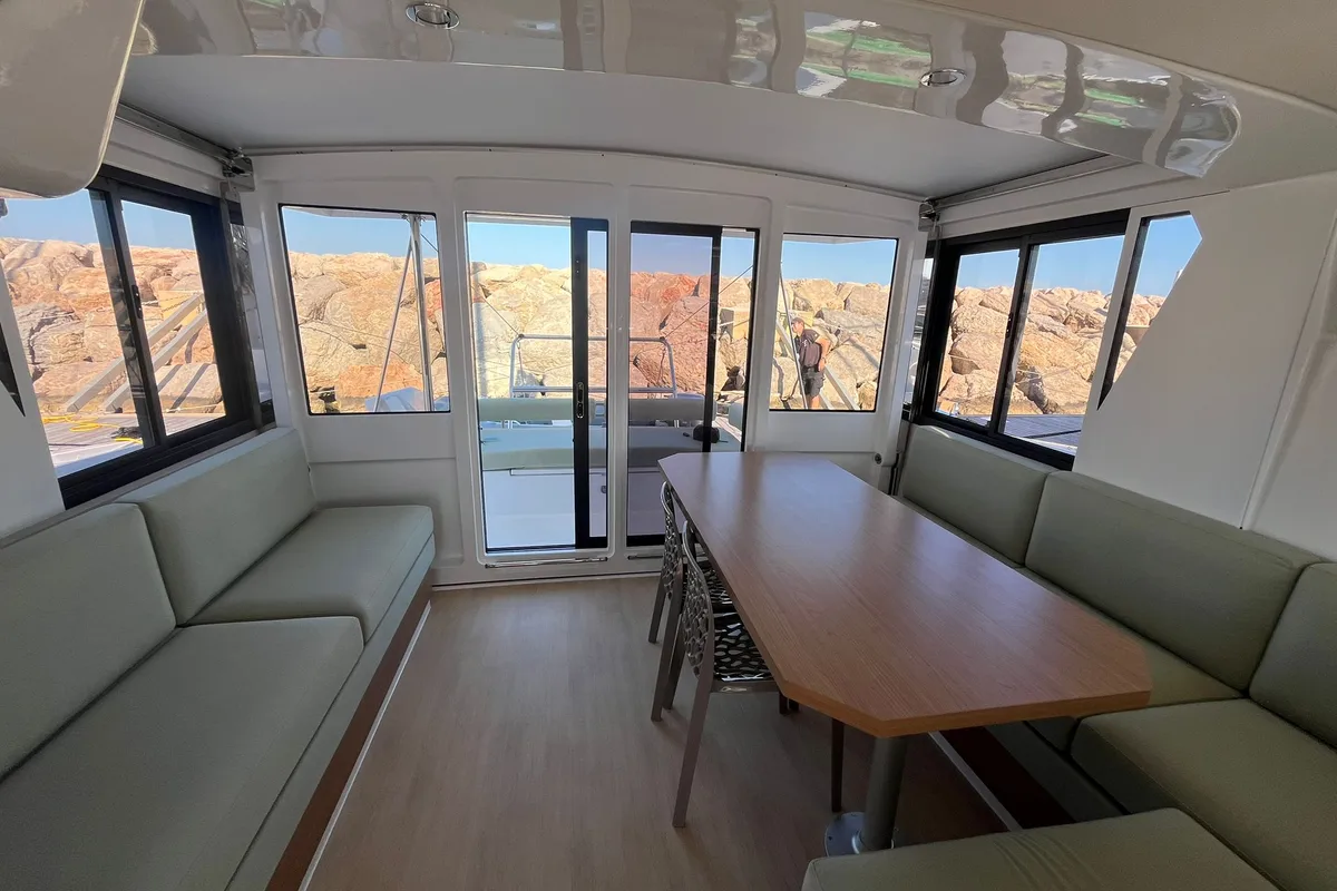 Salon of Jack Pearl II, a Bali 4.2 OW catamaran at Hyères, France