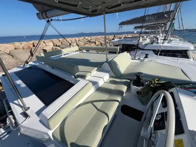 Cockpit of Jack Pearl II, a Bali 4.2 OW catamaran at Hyères, France