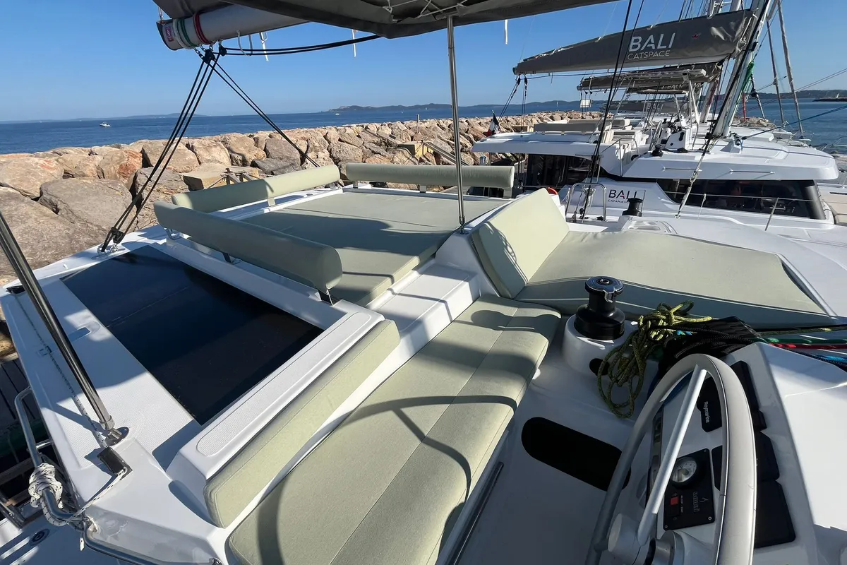Cockpit of Jack Pearl II, a Bali 4.2 OW catamaran at Hyères, France