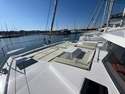 Deck of Jack Pearl II, a Bali 4.2 OW catamaran at Hyères, France
