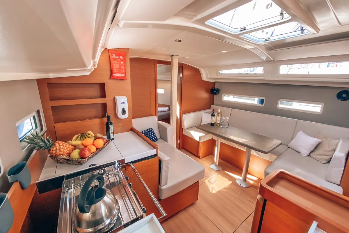 Galley of Aquaholic, a Jeanneau Sun Odyssey 410 sailboat at Athens, Greece