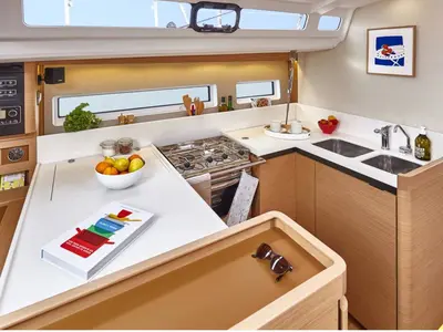 Galley of Virginia, a Jeanneau Sun Odyssey 440 sailboat at Volos Municipality, Greece
