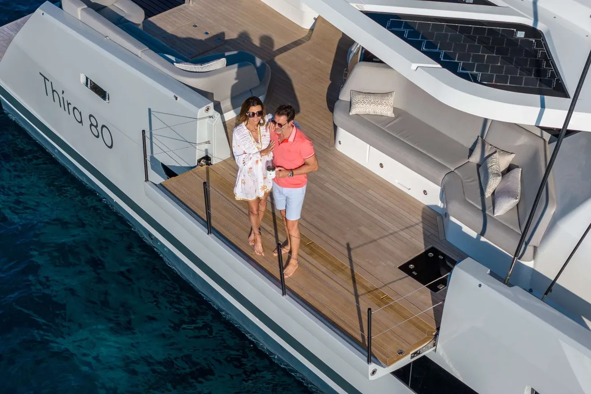 Serenissima III, a Fountaine Pajot Thira 80 catamaran at Municipal Unit of Nea Peramos, Greece