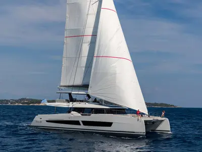 Serenissima III, a Fountaine Pajot Thira 80 catamaran at Municipal Unit of Nea Peramos, Greece
