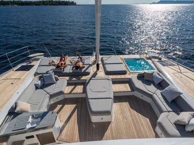 Serenissima III, a Fountaine Pajot Thira 80 catamaran at Municipal Unit of Nea Peramos, Greece