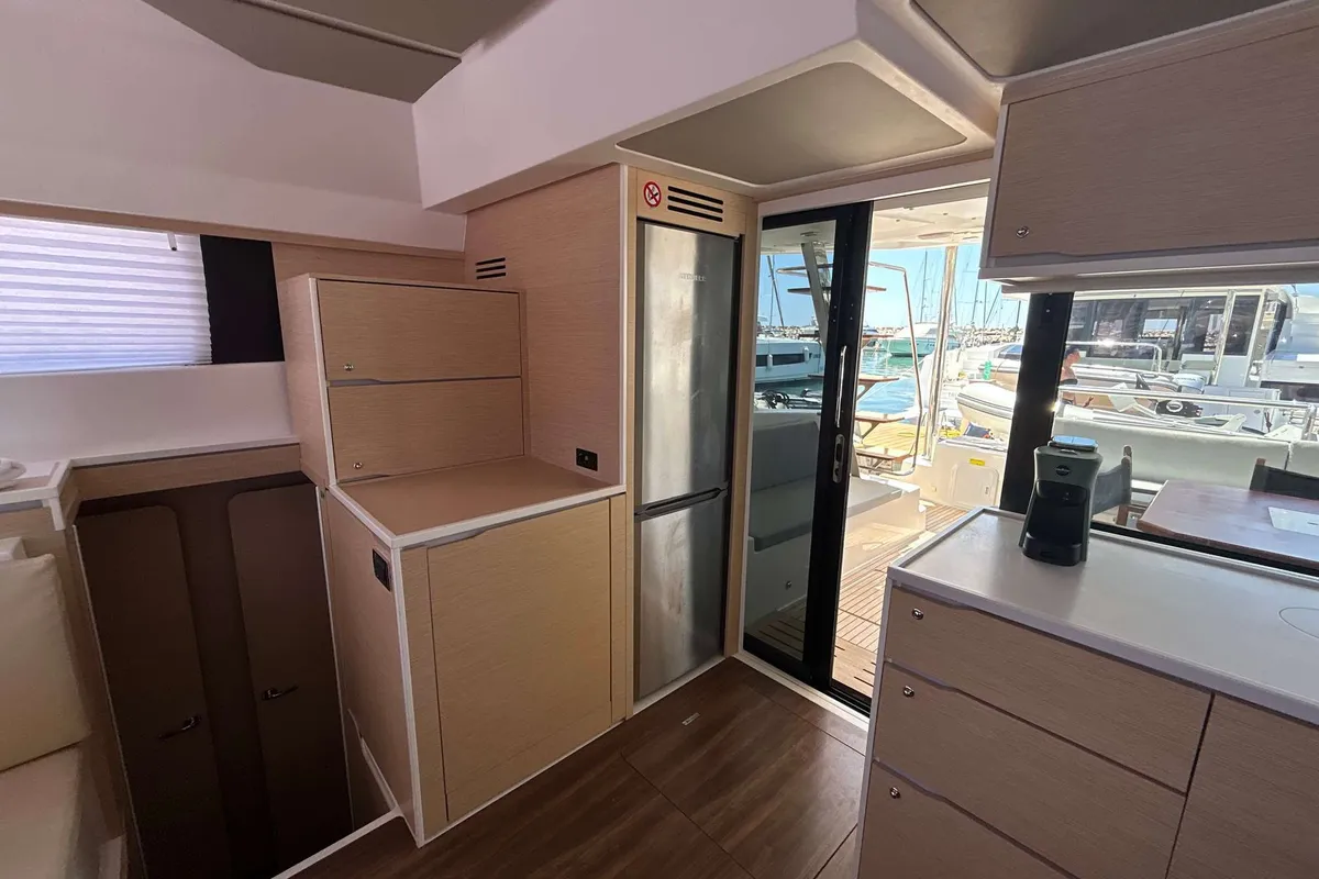 Salon of DU DU, a Cervetti 44 catamaran at Salerno, Italy