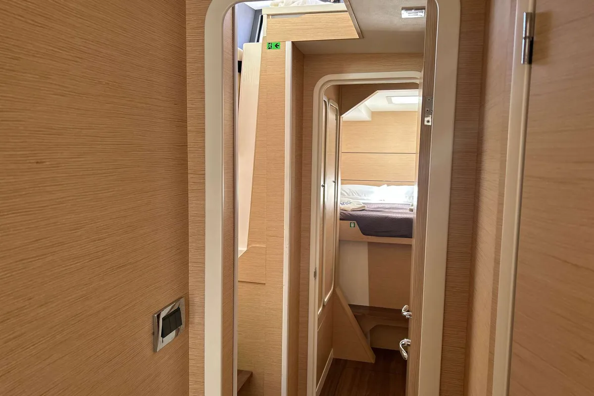 Cabin on DU DU, a Cervetti 44 catamaran at Salerno, Italy