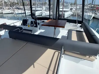 Deck of Poseidon, a Bali 4.6 catamaran at Athens, Greece