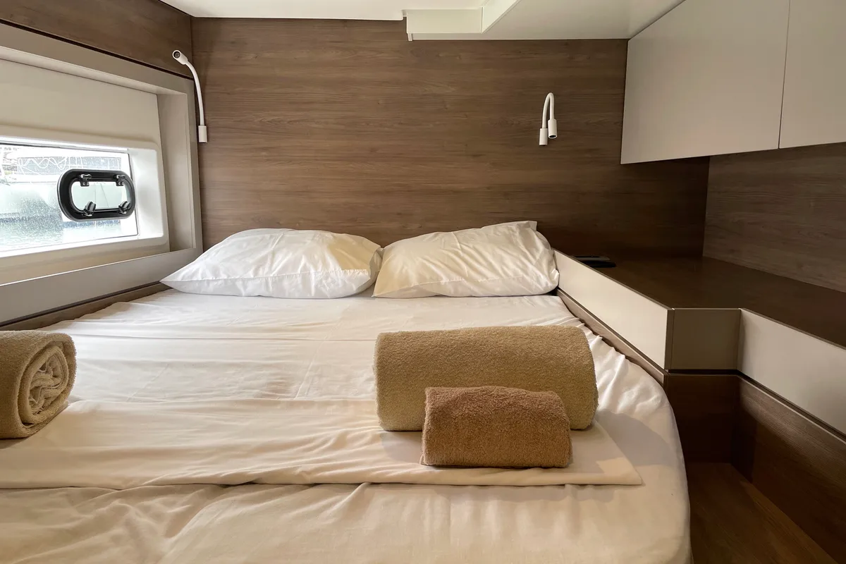 Cabin on Poseidon, a Bali 4.6 catamaran at Athens, Greece