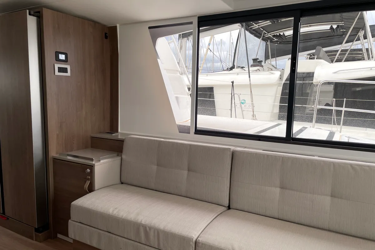 Salon of Poseidon, a Bali 4.6 catamaran at Athens, Greece